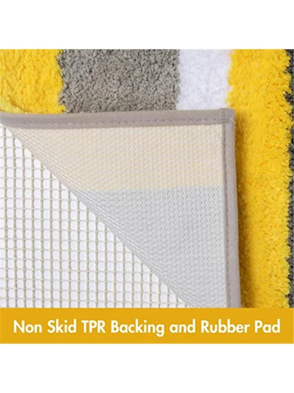 Yellow Grey Striped Bath Mat 16x24 Soft Plush Microfiber Non Slip Bathroom Rug